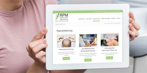 RPM Medizinische Pigmentierung Webseite auf einem Tablet