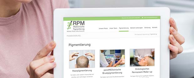 RPM Medizinische Pigmentierung Webseite auf einem Tablet